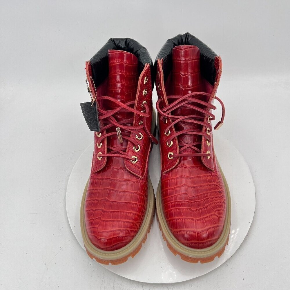Sycamore Style Construct Obsidian Men Size 12 Red Embossed Leather Lug Boot - Picture 5 of 16
